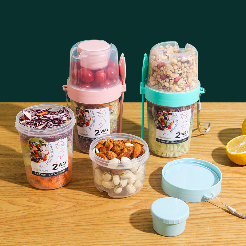 朝食用フルーツオートヨーグルトサラダカップ、蓋とスプーン付き - Bento Box Two Tier のレビューと価格